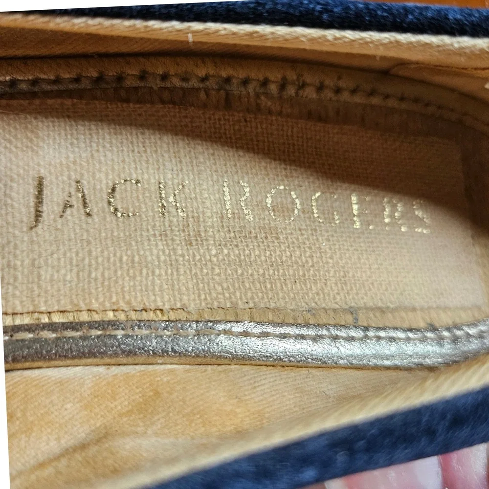 Jack Rogers Palmer Suede Espadrille Wedge‎ Sandals Blue Gold Trim Size 7.5M